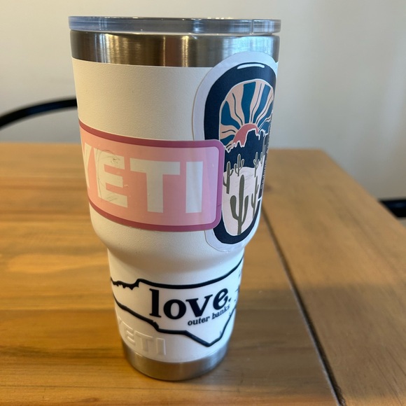 YETI White Tumbler with Artistic Stickers - Picture 2 of 5